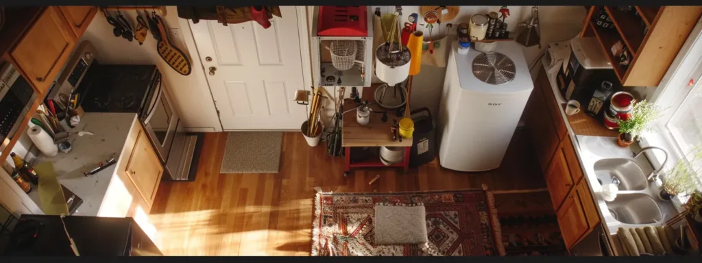 a homeowner carefully selecting a high-quality bradford white water heater amidst a collection of tools and materials, preparing for installation in a cozy bend, oregon home.